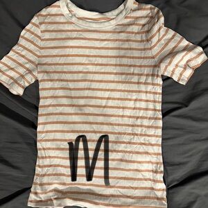 Cream and Tan Striped Short Sleeve Tee
